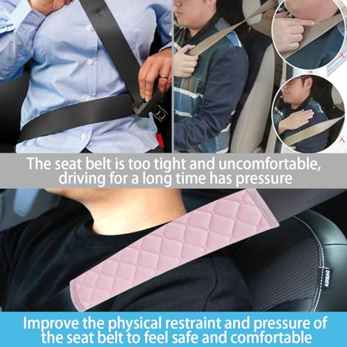 JOYCOURT 2PCS Universal Car Seatbelt Strap Cover, Long Crystal Velvet Shoulder Pad Cover Kit for Adults and Children, Helps Avoid Friction on Shoulder and Neck, Fits All Cars and Packs (Pink) - color: Pink