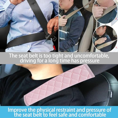 JOYCOURT 2PCS Universal Car Seatbelt Strap Cover, Long Crystal Velvet Shoulder Pad Cover Kit for Adults and Children, Helps Avoid Friction on Shoulder and Neck, Fits All Cars and Packs (Pink) - color: Pink