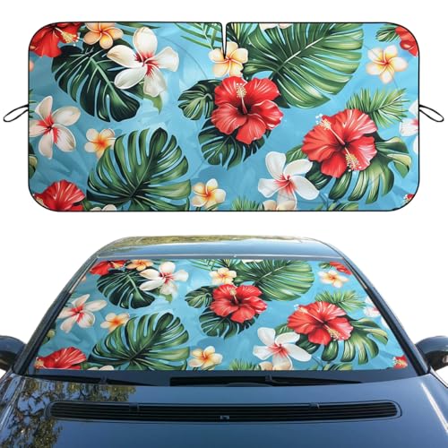 Summer Beach Car Windshield Sunshades Blue Green Tropical Flowers Palm Front Window Sun Shade Blocks UV Rays Sun Visor Protector for Car Sedan Truck SUV Accessories 59" X 31" - color: Summer Beach_19, size: 59"L x 31.5"W