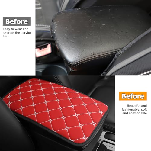 HZEL Car Center Console Cushion Pad, PU Leather Vehicle Armrest Protection Cover, Waterproof Automotive Interior Arm Rest Seat Box Mat Accessories, Universal for SUV, Sedan, Truck (Red) - color: Red
