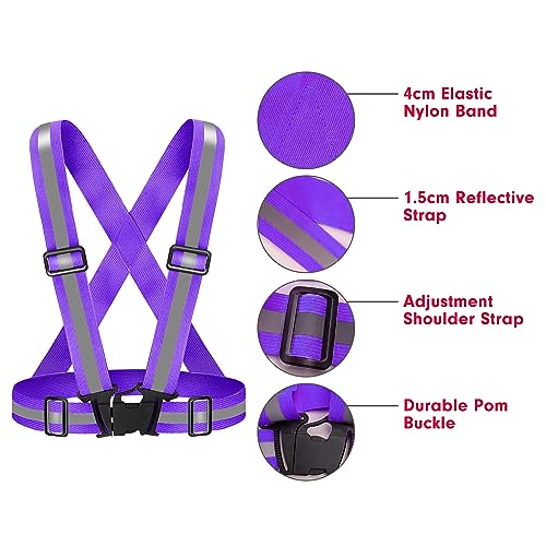 High Visibility Reflective Vest Safety Vest Running Reflective Gear Adjustable Reflective Vest for Walking,Jogging,Hiking,Night Cycling - color: Purple