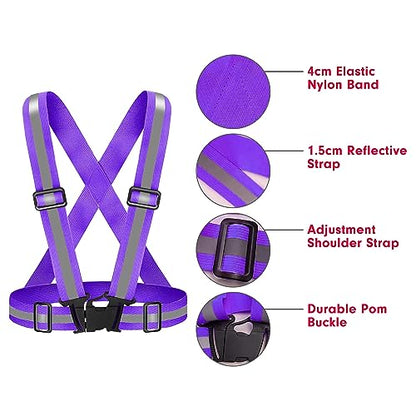High Visibility Reflective Vest Safety Vest Running Reflective Gear Adjustable Reflective Vest for Walking,Jogging,Hiking,Night Cycling - color: Purple
