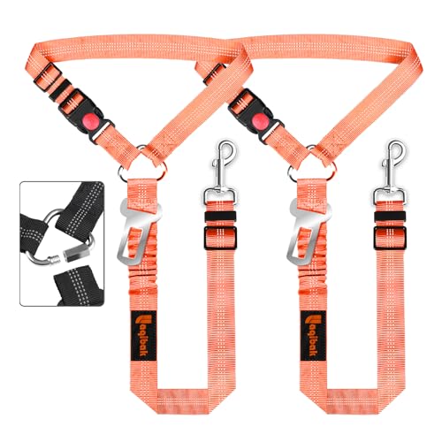 Removable Dog Seat Belt Harness for Car, 3 in 1 Pet Dog Car Seatbelt Leash, Retractable Restraint Secures to Vehicle Headrest & Adjustable Reflective Bungee Dog Seatbelt Tether,Orange - color: 2PCS Orange