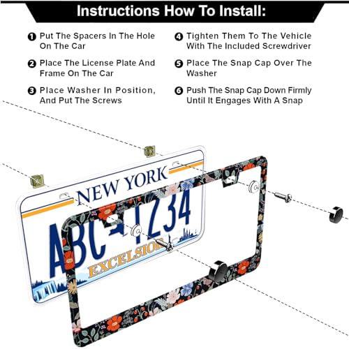 Floral Flowers Strawberries License Plate Frames, 2 Pack Floral Strawberry Car Plate Frame, Stainless Steel License Plate Holders Covers with Free Screws Fasteners Caps (Flowers Strawberries) - color: Flowers Strawberries