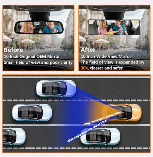 Rear View Mirror, Chrome Anti-glare Panoramic Rear Mirrors Universal 10 Inch Convex Car Interior Clip on Extra Big Wide Angle Rearview Mirror Extender to Reduce Blind Spot for Car SUV - size: 10 Inch