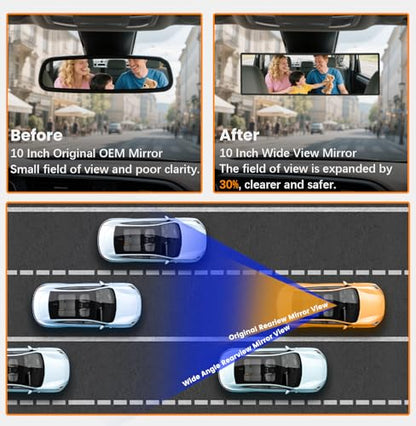 Rear View Mirror, Chrome Anti-glare Panoramic Rear Mirrors Universal 10 Inch Convex Car Interior Clip on Extra Big Wide Angle Rearview Mirror Extender to Reduce Blind Spot for Car SUV - size: 10 Inch