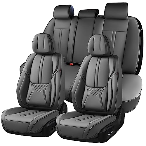 BWTJF Gray Car Seat Covers Full Set, Universal Front and Rear Seat Covers for Cars, Waterproof Leather Auto Seat Protectors Airbag Compatible, Car Seat Cushions Fit for Most Sedans SUV Pick-up Truck - color: Gray, size: Full Set