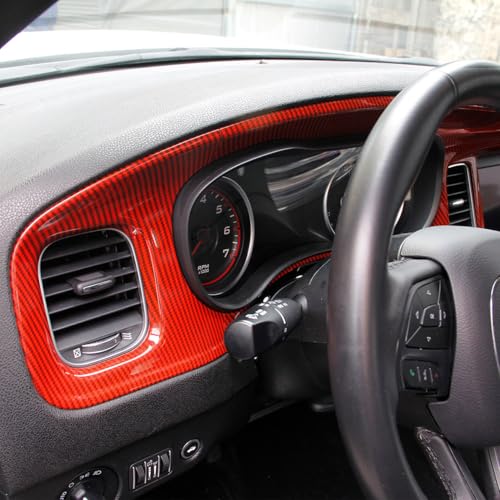crosselec Carbon Fiber Center Consoles Dashboard Instrument Gauge Cluster Dash Air Vent Panel Kit Cover Trim Garnish Bezel for for Dodge Charger 2015-2023 (red Carbon Fiber) - color: red carbon fiber