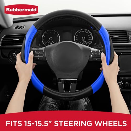 Rubbermaid Steering Wheel Cover – Universal Fit 14.5"–15" Steering Wheel Cover, Anti-Slip Grip, Breathable Leather, All-Season Protection, Interior Upgrade for Cars, Trucks, SUVs - Blue - color: Blue