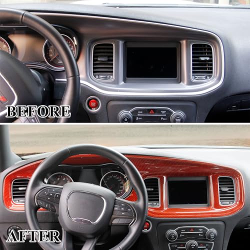 crosselec Carbon Fiber Center Consoles Dashboard Instrument Gauge Cluster Dash Air Vent Panel Kit Cover Trim Garnish Bezel for for Dodge Charger 2015-2023 (red Carbon Fiber) - color: red carbon fiber