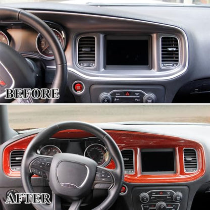 crosselec Carbon Fiber Center Consoles Dashboard Instrument Gauge Cluster Dash Air Vent Panel Kit Cover Trim Garnish Bezel for for Dodge Charger 2015-2023 (red Carbon Fiber) - color: red carbon fiber
