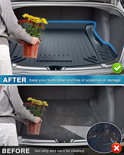 Mixsuper Custom Fit Cargo Liner for 2017-2023 Tesla Model 3, All Weather Trunk Mat Durable 3D Upgrade Anti-Slip Rear Trunk Liner Cargo Mat Black