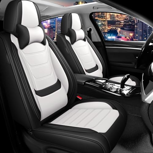 Car Seat Cover Full Set for BMW X3 Seat Covers 2004-2025, Nappa Leather Waterproof Seat Covers for Cars, Airbag Compatible, Universal Automotive Seat Covers (Luxury 2 Seats/Black White) - color: Black&White, size: 2 Seats Luxury