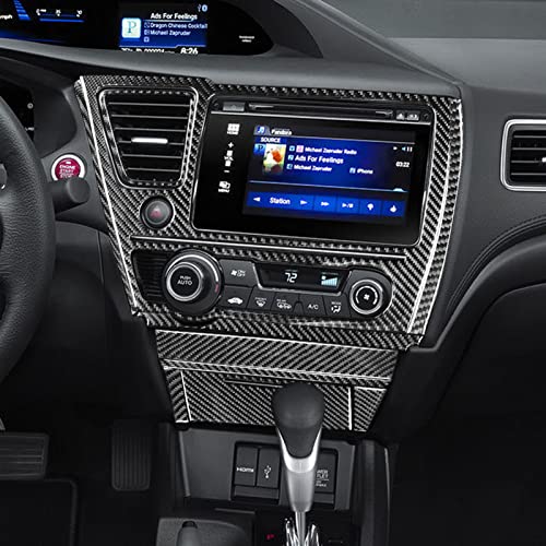 Real Carbon Fiber Center Console Multimedia Navigation Screen AC Vent Control Seat Heated Panel Sticker Compatible with Honda Civic 9 Coupe/Sedan 2013-2015 Interior Trim Accessories Black B- Kit - color: Center Console Multimedia Navigation Screen Ac Vent