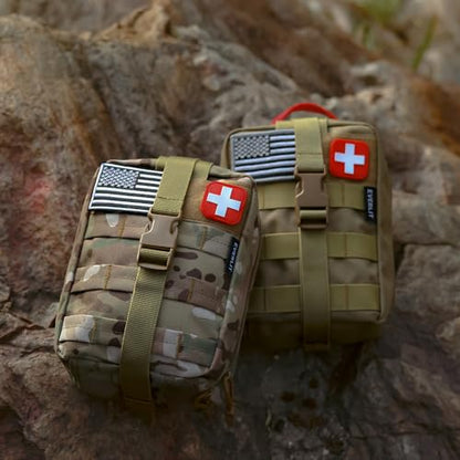 EVERLIT Emergency Trauma Kit, CAT GEN-7 Tourniquet 36" Splint, Military Combat Tactical IFAK for Critical Wounds First Aid, Gun Shots, Severe Bleeding Control (Camouflage) - color: Camouflage