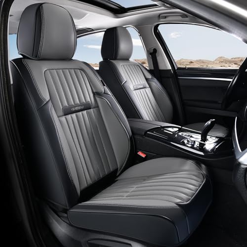 Coverado Car Seat Covers Front Seats, Seat Covers for Cars, Car Seat Protector, 2-Pack Car Seat Cushion Nappa Leather, Waterproof Seat Covers Carseat Cover Universal Fit for Most Cars(Black&Gray) - color: Black&Gray, size: Front
