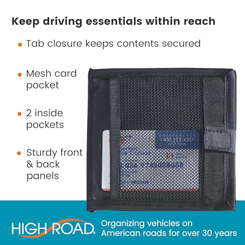 High Road Car Registration and Insurance Card Holder for Sun Visor, Glove Box or Console with 2 Clear Hidden Car Document Pockets - color: Black
