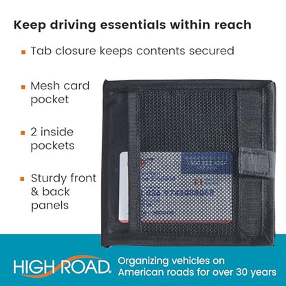 High Road Car Registration and Insurance Card Holder for Sun Visor, Glove Box or Console with 2 Clear Hidden Car Document Pockets - color: Black