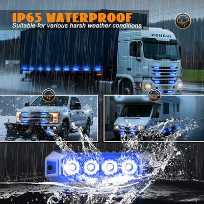 4PCS 4-LED Emergency Strobe Lights Ultra Slim Grille Surface Mount Flashing Warning Lights Bar for Construction Vehicles, Police, Trucks, Firefighter, Car, ATV, SUV (Blue) Sync Feature - color: Blue
