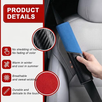 2PCS Car Seat Belt Cover, Soft Carbon Fiber Suede Breathable Vehicle Seat Strap Shoulder Cushion, Comfortable Automotive Interior Seatbelt Mat Pad, Universal for SUV Van RV (Black/Blue) - color: Black/Blue