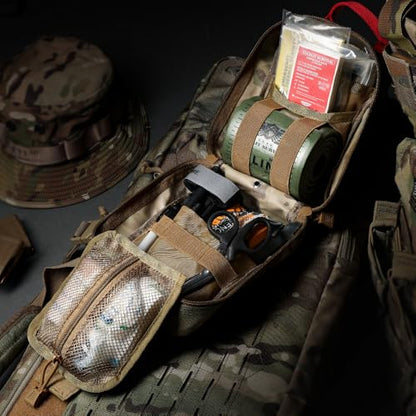 EVERLIT Emergency Trauma Kit, CAT GEN-7 Tourniquet 36" Splint, Military Combat Tactical IFAK for First Aid Response, Critical Wounds, Severe Bleeding Control (Black Camo) - color: Black Camo