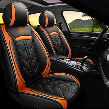 Comfortable Leather Auto Car Seat Covers 5 Seats Full Set Universal Fit (Black & Orange) - color: Black & Orange