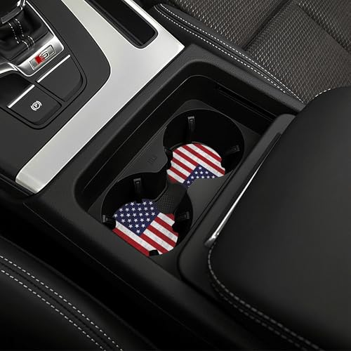 American Flag Steering Wheel Cover - Independence Day American USA Flag Steering Wheel Cover for Men Anti-Slip Breathable Universal for 14-15 Inch Car with 2 Pieces Car Coasters - color: American Flag-1