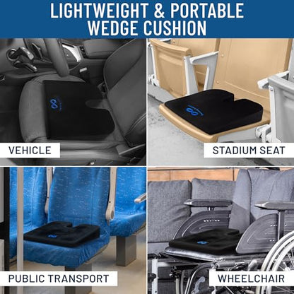 Everlasting Comfort Car Seat Cushion for Driving - Wedge Car Cushion for Office, Travel, Gaming Chair Memory Foam Driver Booster for Short People, Non-Slip, Washable Cover, Back & Sciatica Relief - size: Medium