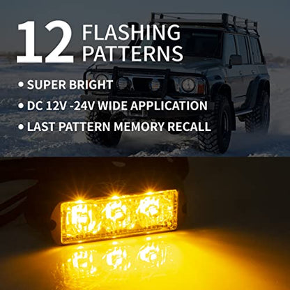 FXC (2PCS 3-LED Strobe Lights Amber Waterproof Emergency Beacon Flash Lights,Purishion Caution Bar 12 Different Flashing Car SUV Pickup Truck Van - color: Amber