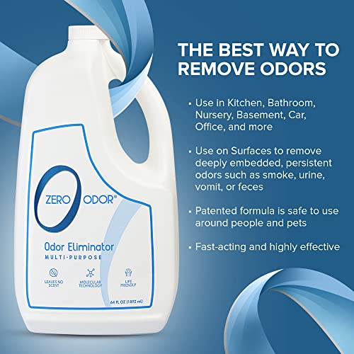 Zero Odor - Multi-Purpose Strong Odor Eliminator for Home, Office, Car, Bathroom, Hotel, Room Deodorizer, and Odor Neutralizer, 64oz Refill - size: 64 Fl Oz (Pack of 1)