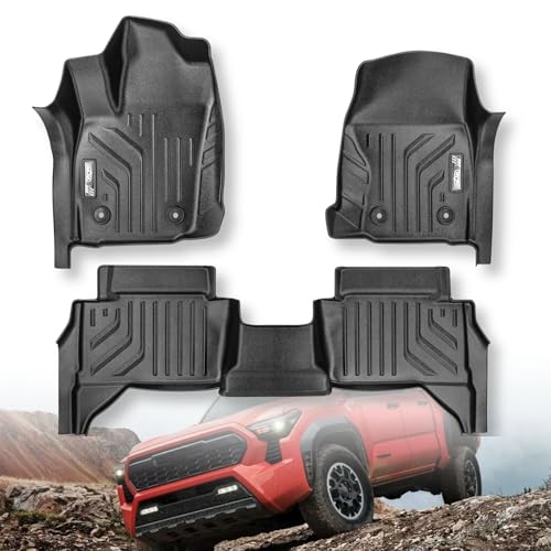 Premium MAXPRO Tacoma Floor Mats 2024 2025 2026 Toyota Tacoma Double Cab Automatic 1st&2nd Row Car Mats All Weather Waterproof TPE Floor Liners Custom Fit Truck Car Mats Accessories Tapetes Para Carro - size: 2024-2025 Toyota Tacoma, Automatic, Double Cab