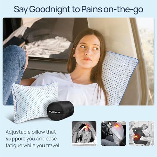 Cooling Shredded Memory Foam Travel & Camping Pillow Large, Adjustable College Dorm Pillow for Home-Like Comfort,Compressible Portable & Medium Firm Neck Support, Ideal Sleeping, Car, Airplane - size: L - 23 x 16 Inch