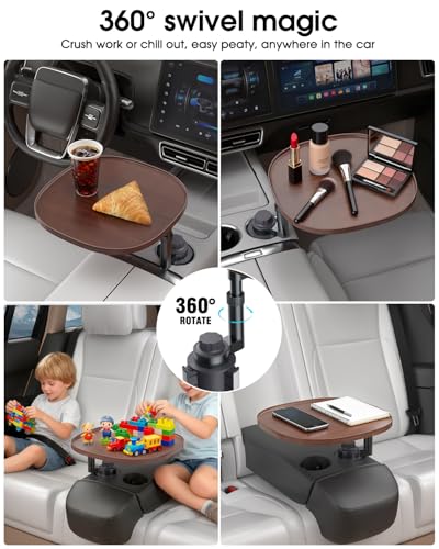 Car Desk for Laptop with 360° Swivel, Height-Adjustable Car Tray Table - Wooden Car Laptop Mount & Cup Holder Table, Universal Car Food Tray for Most Vehicles - color: Walnut
