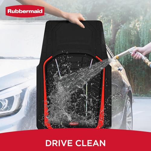 Rubbermaid Car Floor Mats Full Set – Premium All-Weather Car Mat with Brushed Aluminum Inserts, Universal Trim-to-Fit Design, Anti-Slip Backing for Cars, SUVs, Trucks, and Vans - color: Red