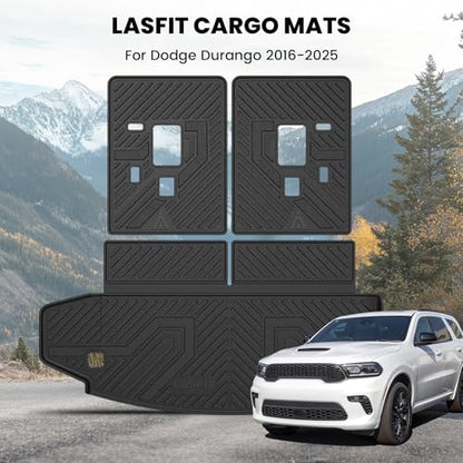 LASFIT Trunk Mat for Dodge Durango 2011-2026, Fit 2nd Row Bench Seating(7seats) & 2nd Row Bucket Seating 6seats, Not for 5 Seats, All Weather TPE Custom Fit Car Mat Cargo Liner, Black - style: 5) Durango | 2016-2026 |7-Seat/6-Seat Trunk Mat