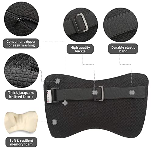 iwantit® Car Neck Pillows with Memory Foam, Neck Supporting for Long Time Driving, Adjustable Straps and Comfy Outer Cover(Black,1Package, Large Size)