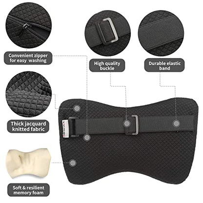 iwantit® Car Neck Pillows with Memory Foam, Neck Supporting for Long Time Driving, Adjustable Straps and Comfy Outer Cover(Black,1Package, Large Size)