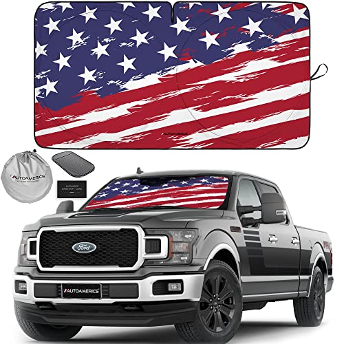 Autoamerics Truck Windshield Sun Shade with Storage Pouch & Anti-Slip Dash Pad - Foldable USA Art Flag-2 Design - Fits Most SUVs & Trucks - Blocks UV Rays and Keeps Car Cool | X-Large (66 x 36 inches) - color: USA ART FLAG-2, size: X-LARGE = 66 x 36 inche