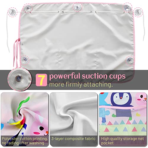DIZA100 Car Sun Shade for Window Baby (2 Pack), Blackout Window Shades with Storage Net Pocket, 7 Suction Cups, Cute Patterns for Sun/Heat/UV Rays Block - color: Pink-Animals 2PC