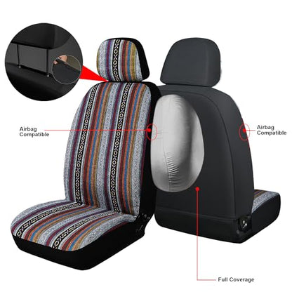 Baja Saddle Blanket Car Seat Covers, Boho Striped Woven Front Seat Protectors, Breathable & Washable Interior Covers, Universal Fit for Most Cars SUVs Trucks, Airbag Compatible, Red, 8 pcs. - color: RED