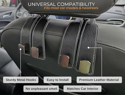 2 Pack Car Seat Back Storage Hooks - Headrest Hooks for Purses and Bags, Leather (Black) - color: Black