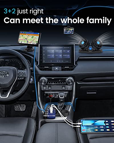 YANTU QC3.0&PD 40W Cigarette Lighter Adapter, 3-Socket 140W Cigarette Lighter Splitter with 12v USB Outlet,Car Charger Adapter with Double/Dual/USB C Charger Multi Port/Plug Outlet for Car Devices - color: B39-120W-blue