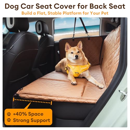 FUNNY FUZZY Dog Car Seat Cover, Back Seat Extender for Dogs - 420Lb Hard Bottom Waterproof Pet Car Seat Cover, 600D Heavy Duty Pet Hammock with Non-Slip Bottom for Cars, SUV, Trucks - color: Brown