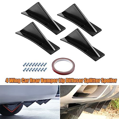 4pcs Car Rear Lower Bumper Wing Lip Diffuser, Anti-Crash Accessories Spoiler Shark Fin Protector, Rear Bumper Splitter Lip Wing with Screw, Universal Auto Decoration for Car SUV Truck - style: Straight/Black