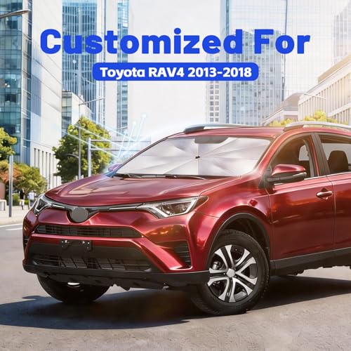 Car Windshield Sun Shade for Toyota RAV4 2013-2018 –[Reflective Coated Fabric] Sunshade Umbrella for Front Window, Car Shades Sun Visor Keep Car Cool and Protects Interior, 1:1 Exact Fit - size: For Toyota RAV4 2013-2018