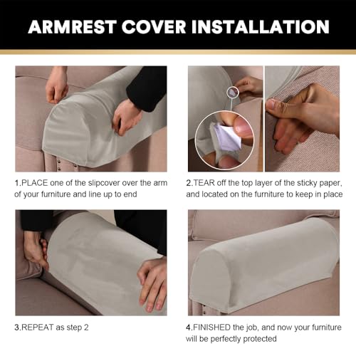 PrinceDeco 4 Pack Thick Velvet Stretch Armrest Covers for Chairs and Sofas - Non Slip, Oatmeal - color: Oatmeal