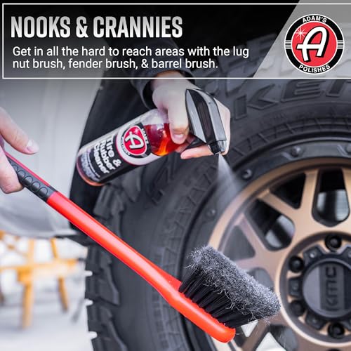 Adam's Complete Wheel & Tire Brush Kit (5-Item) - Includes Wheel Brush, Tire Brush, Barrel Brush, Lug Nut Brush & Fender Brush for Complete Wheel & Tire Auto Detailing - size: 5-Item