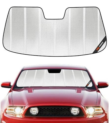 Pigenius Windshield Sun Shade for Ford Mustang 2013-2014. Reflective Aluminum Film Front Window Sunshade - BLAZBLOCK - color: Shiny Silver, size: 2013-2014