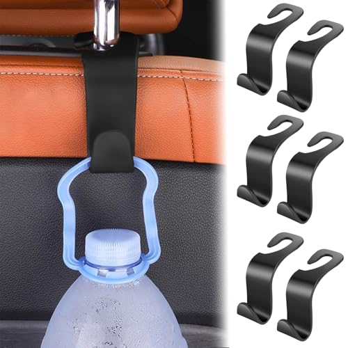 6 PCS Car Seat Hooks Set,Universal Car Headrest Hooks for Bags Purses Groceries, Back Seat Organizer Hanger,Black Smooth Design - color: Black Smooth Design