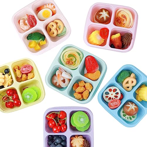 Finorder 6 Pack Snack Containers, Wheat Straw Fiber 4 Compartment Reusable Bento Lunch Box, Meal Prep Lunch Containers for Adults, Food Containers for Picnic, Office and Travel - color: Wheat straw-6pack